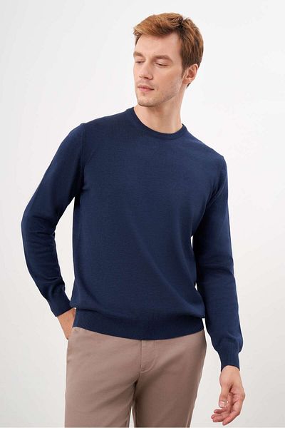 Morven Ανδρικό πλεκτό Indigo Basic Crew Neck Dynamic Fit Άνετο πλεκτό