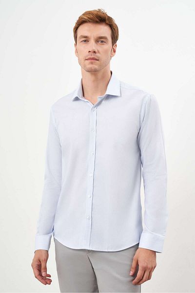Morven Cămașă pentru bărbați A. BLUE din bumbac, slim fit, cu guler italian