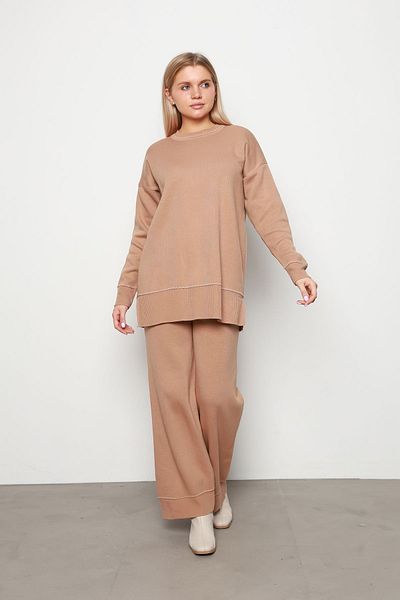 İKLİM LİFE Mink Double Knitwear Set - Collar and Skirt Detail