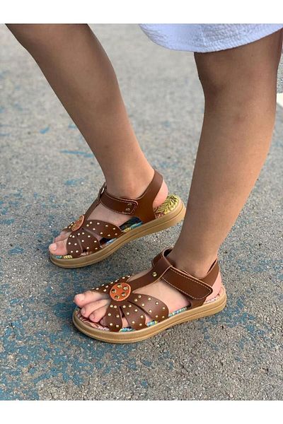 MİA MONDO Sandale din piele pentru fete cu talpă cu detaliu de flori