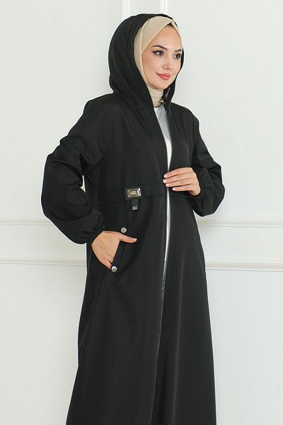 Modamihram Čierny trenčkot – vyšívaný a zapínaný na zips, model 19217
