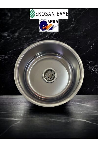 Ekosan Paslanmaz Çelik Büyük Kafa Yuvarlak Mutfak Eviyesi 42 Cm Çap, Mutfak Lavabosu Evye (SİFON DAHİL)