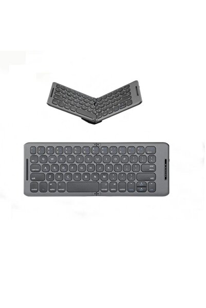 TahTicMer Katlanabilir Bluetooth Klavye Ultra İnce Taşınabilir Şarj Edilebilir Kablosuz Mini Klavye Gri