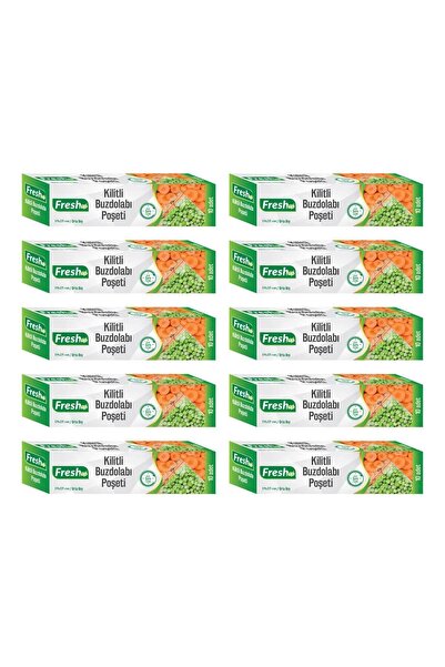FRESHUP Fresh-up Orta Boy Kilitli Buzdolabı Poşeti 10'lu 10 Paket Toplam 100 Adet
