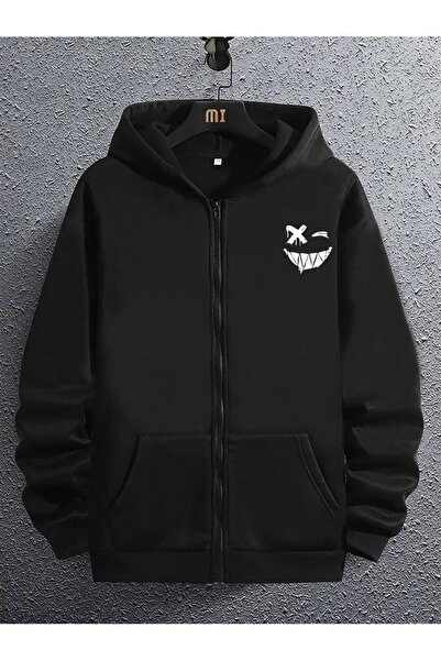 FULL TOLERANCE سترة صوفية بغطاء للرأس مطبوع عليها وجه مبتسم