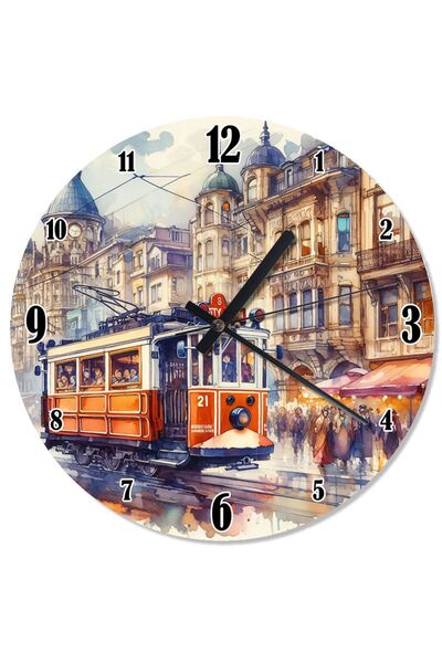 Tablo Mega İstanbul Taksim Tramvayı Desenli Duvar Saati