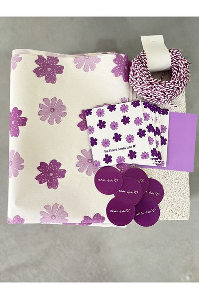 Meyofficial Lilac color floral patterned packaging kit (pelur note card stickers and binding rope)
