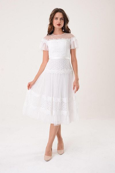 SpringStore Rochie de seară cu mâneci din dantelă ecru