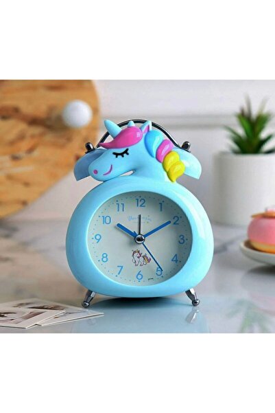 Hera Hediyelik Unicorn Işıklı Alarmlı Masa Saati Çift Çanlı Akar Saniyeli Dekoratif Çalar Saat