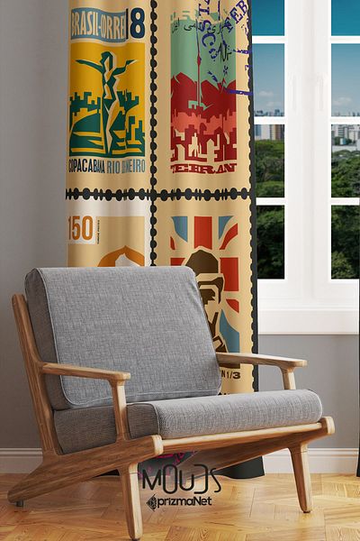 Moud's Suede Digital Printed Extra-Former Drawstring - Letter Scale Patterned, Background Curtain, Teen Room, Single Wing