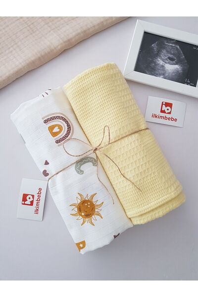 ib ilkimbebe بطانية مكونة من قطعتين - قوس قزح وموسلين بيكيه