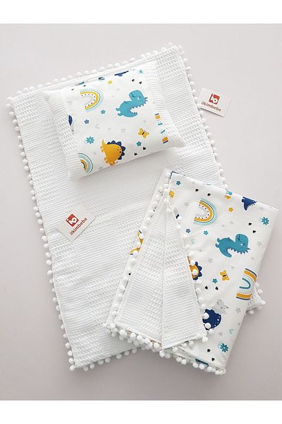 ilkimbebe Baby Blanket Bottom Opening Set - Cushion, Muslin, Baby Pillow, Newborn, Crib