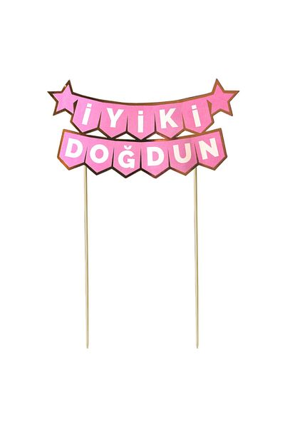 Parti Adresi Cake Top Banner Happy Birthday Written Birthday Cake Decoration Pink Gold