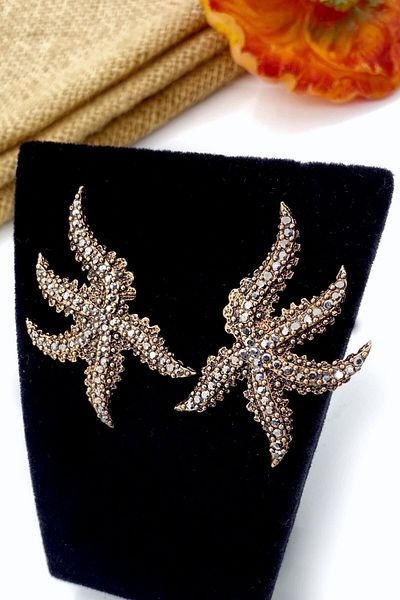 Esra Pamir Bronze Color Star Earrings with Marcasite Stones