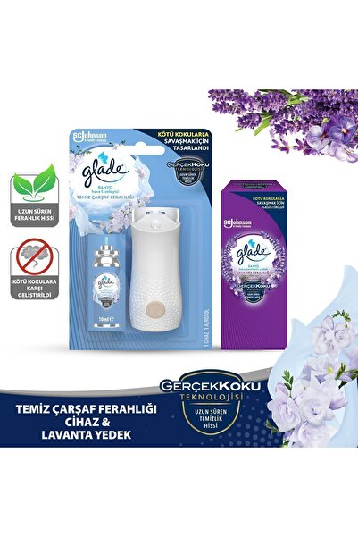 Glade Banyo Cihaz + Yedek Temiz Çarşaf Ferahlığı ve Yedek Lavanta Seti