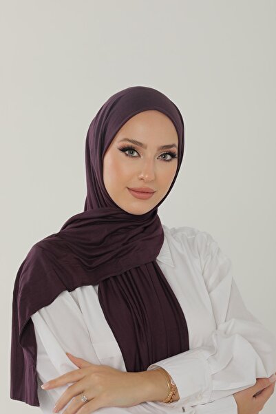Beyzak Patlıcan Moru Luxury Penye Şal - Kadın Tesettür Jersey Hijab Lycra Shawl
