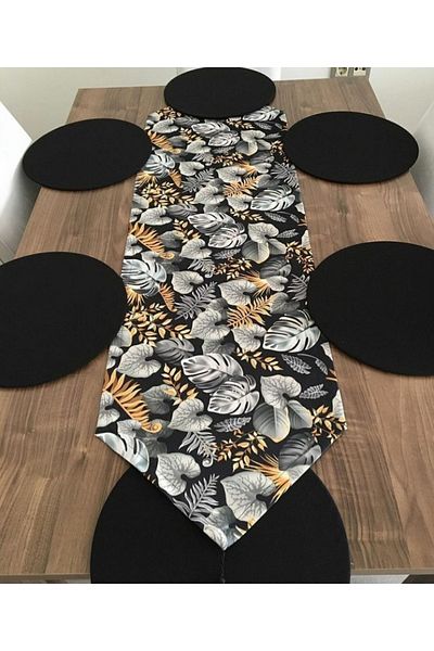 Dream Home Aslıdreamhome American&servis Gray Camel Base Runner, 6-Piece MDF Black Plate Set