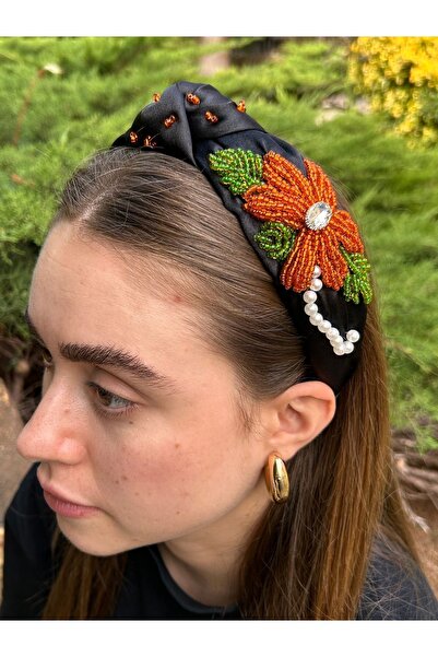 ByMerve BYM8009 تصميم إكسسوار للشعر مصنوع يدويًا من الخرز البرتقالي على شكل ز...