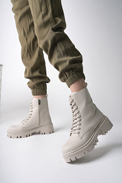 meyra'nın ayakkabıları Kadın Ten Cilt Bağcık Ve Fermuarlı Postal