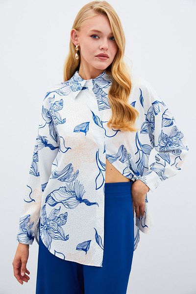 Sateen Cămașă casual cu modele colorate - SAX BLUE