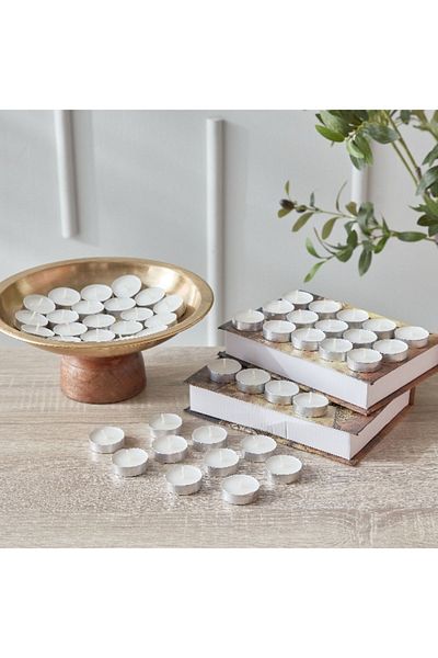 Home Box Qara 50-Piece Vanilla Tealight Candle Set - 19x19x2.5 cm