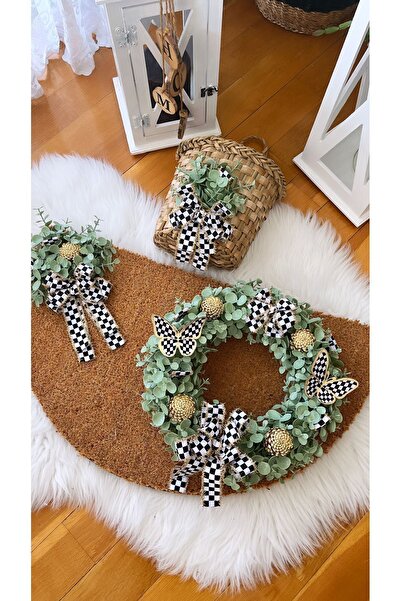 Genel Markalar Kapı süsü paspas sepet takımı  kapı sepeti  kapı paspası duvar süsü damalı kurdele