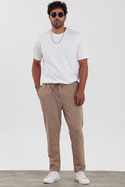 MADZEYMODA New Season Beige Ανδρικό Jogger Παντελόνι - Boyfriend Mold, Jacquard, Double Leg, Lycra Mz22008