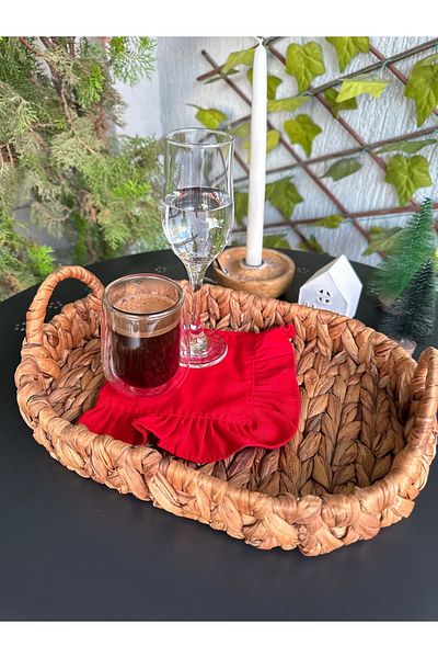 Decamor home 4-Piece Red Linen - Frilly Presentation Napkin