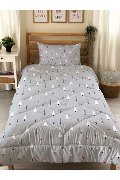 Evmila Çift Taraflı Ağaç Desenli Kapitone Yorgan - Tek Kişilik Kişilik Uyku S...