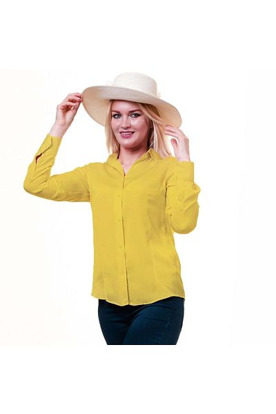 Exve Exclusive Sun Yellow Απλό Basic Μακρυμάνικο Γυναικείο Πουκάμισο