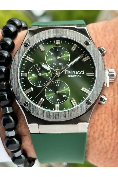 Ferrucci Functional Green Sports Watch Silicone Cord Waterproof Men's Wristwatch + Bracelet