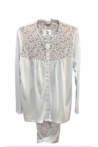 Nena Long Sleeve Viscose Cotton Pajama Set with Open Front Robe - 24576
