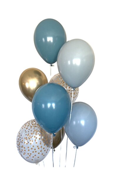 Öztürkpartievi Derin Okyanus Fırtına Mavisi Gold Konfetili Balon Seti