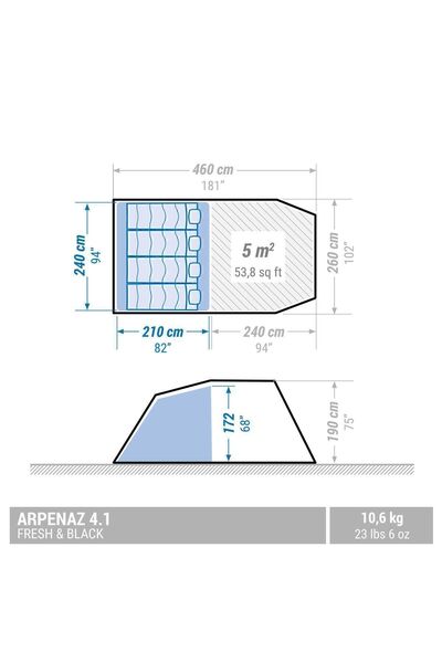 Decathlon Quechua 4 Kişilik Kamp Çadırı - 1 Odalı - Arpenaz 4.1 Fresh & Black