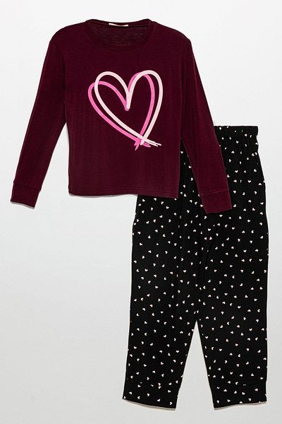 for you kids Set de pijamale din viscoză naturală cu imprimeu inimă