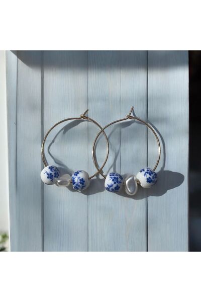 HAB TRADE Minimal Vintage Acrylic Beads - Steel Hoop Earrings