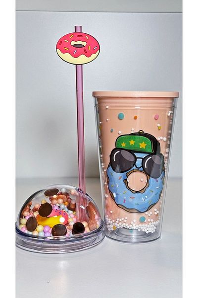 Bonjour 450 ml Mica Water Bottle with Led Light and Drinking Straw - Double Layer Figure