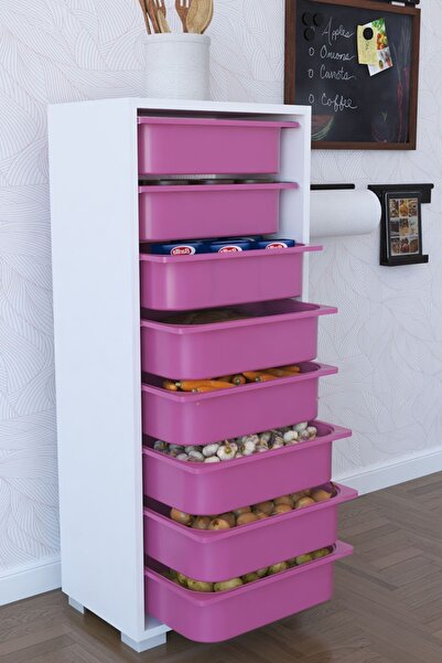 Genel Markalar 8 Sepetli Çok Amaçlı Dolap Sebzelik Mutfak Dolabı - Pembe