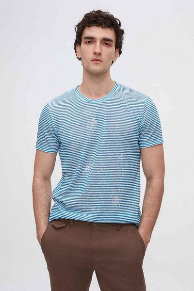 Twn Tricou Saks cu dungi albastre Slim Fit