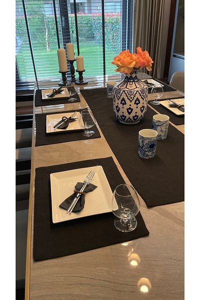 Decamor home Set de 7 bucăți negru american de serviciu și alergător (NU INCLUDE șervețele)