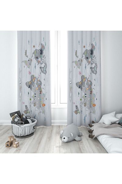 Lolla Maped Gray Background Curtain 84