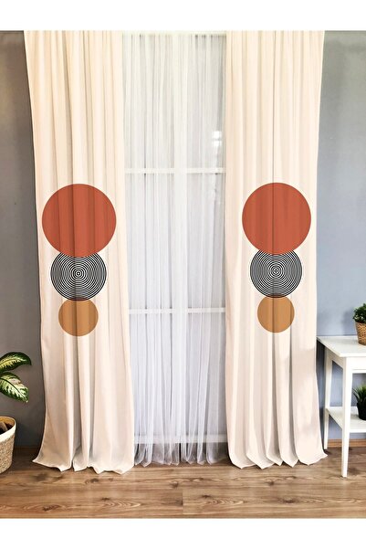 Evmila Daire Desenli Bebek Ve Çocuk Odası Tek Kanat Fon Perde - Beyaz