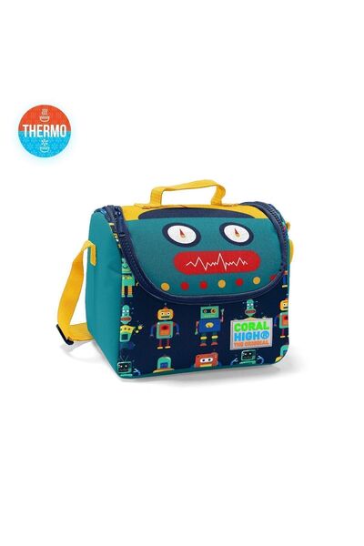 Yaygan Coral High Robot Patterned 3-Piece Primary School Bag Set