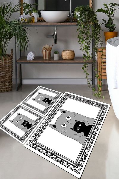 Chilai Home Mom Cat Set of 3 Bath Mat Bath Mat Djtbanyo