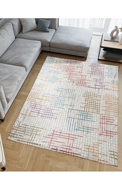 RENKLİBUTİK 6 M2 Modern Patterned Velvet Textured Carpet Cover - Non-Slip and Elastic