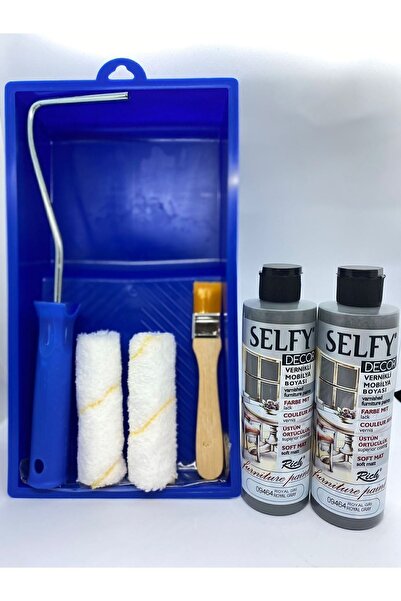 Rich Selfy Decor Kendinden Vernikli Mobilya Boyası 240 Cc Royal Gri 2x + Boyama Rulo Seti