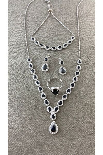 Midyat Artuklu Gümüşçülük Onix Taşlı Gümüş  Damla Modeli Set