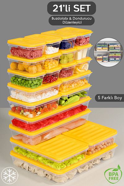 Meleni Home 21 Pieces Microwave Compatible - Yellow Organized Storage Container