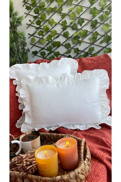 Decamor home Husă de pernă albă cu volane vintage 1 bucată