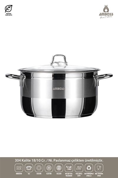 Amboss Ambos Saphire Stainless Steel Deep Pot with Glass Lid 22 cm